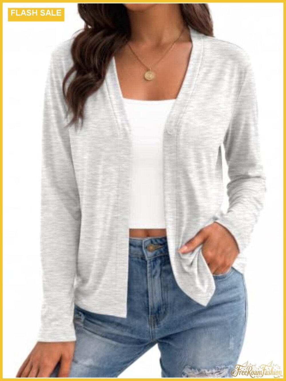 Womens Lightweight Slightly Cropped Cardigan Single Button Long Sleeve V-Neck